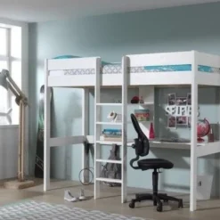 Lit Mezzanine 90x200 Cm Pin Massif Laqué Blanc Pino -Repose Lit Soldes Boutique lit mezzanine 90x200 cm pin massif laque blanc pino 5420070226295 693304