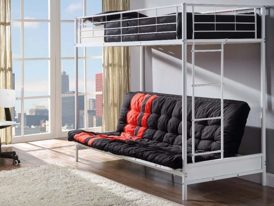 Lit Mezzanine Avec Banquette Métal Blanc 90x190 Ou 140x190 Cm Mezzaclic 6 Lit Mezzanine Avec Banquette Métal Blanc 90x190 Ou 140x190 Cm Mezzaclic – Image 4