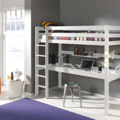 Lit Mezzanine Avec Bureau Pin Massif Blanc Pino 90x200 Cm -Repose Lit Soldes Boutique lit mezzanine avec bureau pin massif blanc pino 90x200 cm 5420070210829 200896