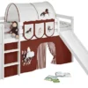 Lit Mezzanine Blanc Avec Toboggan Et Rideau Beige Et Marron Chevaux 90x190 Cm -Repose Lit Soldes Boutique lit mezzanine blanc avec toboggan et rideau beige et marron chevaux 90x190 cm 4260304318249 221268