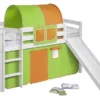 Lit Mezzanine Blanc Avec Toboggan Et Rideau Vert Et Orange Milo 90x190 Cm -Repose Lit Soldes Boutique lit mezzanine blanc avec toboggan et rideau vert et orange milo 90x190 cm 220746