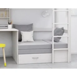 Lit Mezzanine Combiné - Bois Massif - Blanc - Sommier Inclus - 90x 200 Cm -Repose Lit Soldes Boutique lit mezzanine combine bois massif blanc sommier inclus 90x 200 cm 5706459140230 752776