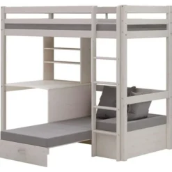 Lit Mezzanine Combiné - Bois Massif - Blanc - Sommier Inclus - 90x 200 Cm -Repose Lit Soldes Boutique lit mezzanine combine bois massif blanc sommier inclus 90x 200 cm 5706459140230 752778