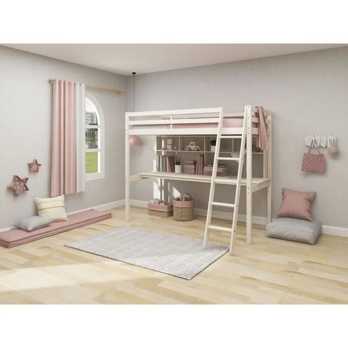 Lit Mezzanine Combiné Enfant - 90 X 190 Cm - Pin Massif Blanchi - Sommier Inclus - KAIJA 4 Lit Mezzanine Combiné Enfant - 90 X 190 Cm - Pin Massif Blanchi - Sommier Inclus - KAIJA – Image 2