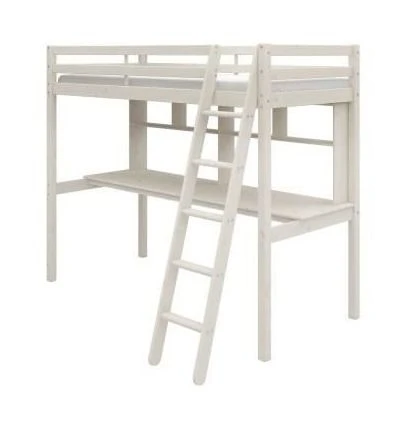 Lit Mezzanine Combiné Enfant - 90 X 190 Cm - Pin Massif Blanchi - Sommier Inclus - KAIJA 3 Lit Mezzanine Combiné Enfant - 90 X 190 Cm - Pin Massif Blanchi - Sommier Inclus - KAIJA