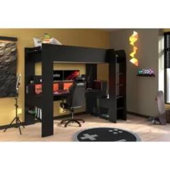 Lit Mezzanine Combiné Enfant LED Gamer ONLINE - 90 X 200 Cm - Noir Mat - Sommier Inclus - PARISOT -Repose Lit Soldes Boutique lit mezzanine combine enfant led gamer online 90 x 200 cm noir mat sommier inclus parisot 3480940295457 1246487