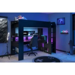 Lit Mezzanine Combiné Enfant LED Gamer ONLINE - 90 X 200 Cm - Noir Mat - Sommier Inclus - PARISOT -Repose Lit Soldes Boutique lit mezzanine combine enfant led gamer online 90 x 200 cm noir mat sommier inclus parisot 3480940295457 1246488