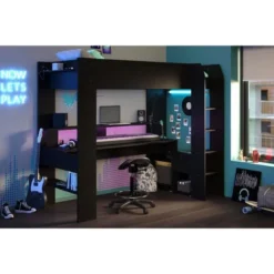 Lit Mezzanine Combiné Enfant LED Gamer ONLINE - 90 X 200 Cm - Noir Mat - Sommier Inclus - PARISOT -Repose Lit Soldes Boutique lit mezzanine combine enfant led gamer online 90 x 200 cm noir mat sommier inclus parisot 3480940295457 1246489