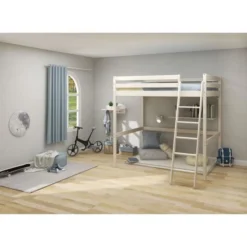 Lit Mezzanine Enfant - 140 X 190 Cm - Pin Massif Blanchi - Sommier Inclus - ERIKA -Repose Lit Soldes Boutique lit mezzanine enfant 140 x 190 cm pin massif blanchi sommier inclus erika 5706459150024 1128246