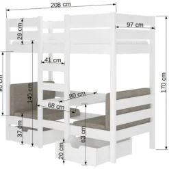 Lit Mezzanine Et Superposé 2 Couchages Avec 2 Tiroirs De Rangement Blanc 90x200 Cm Sulutia -Repose Lit Soldes Boutique lit mezzanine et superpose 2 couchages avec 2 tiroirs de rangement blanc 90x200 cm sulutia 3666722954044 1508425