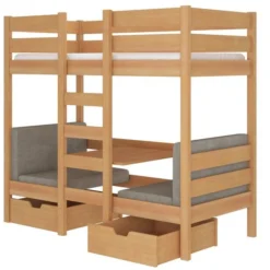 Lit Mezzanine Et Superposé 2 Couchages Avec 2 Tiroirs De Rangement Bois Pin Miel 90x200 Cm Sulutia