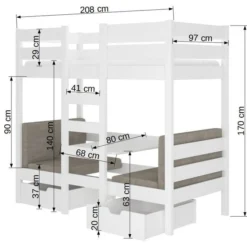Lit Mezzanine Et Superposé 2 Couchages Avec 2 Tiroirs De Rangement Gris Graphite 90x200 Cm Sulutia -Repose Lit Soldes Boutique lit mezzanine et superpose 2 couchages avec 2 tiroirs de rangement gris graphite 90x200 cm sulutia 3666722954037 1508456