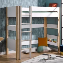 Lit Mezzanine Haut 90x190 Cm Blanc Et Bouleau Clair Natura -Repose Lit Soldes Boutique lit mezzanine haut 90x190 cm blanc et bouleau clair natura 3700429624005 654031