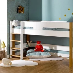 Lit Mezzanine Haut 90x190 Cm Blanc Et Hêtre Massif Clair Scandi -Repose Lit Soldes Boutique lit mezzanine haut 90x190 cm blanc et hetre massif clair scandi 3700429611883 654714