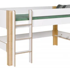 Lit Mezzanine Mi-hauteur 90x190 Cm Blanc Et Bouleau Clair Natura