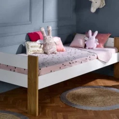 Lit Mezzanine Mi-hauteur 90x190 Cm Blanc Et Hêtre Massif Clair Scandi -Repose Lit Soldes Boutique lit mezzanine mi hauteur 90x190 cm blanc et hetre massif clair scandi 3700429611869 654711