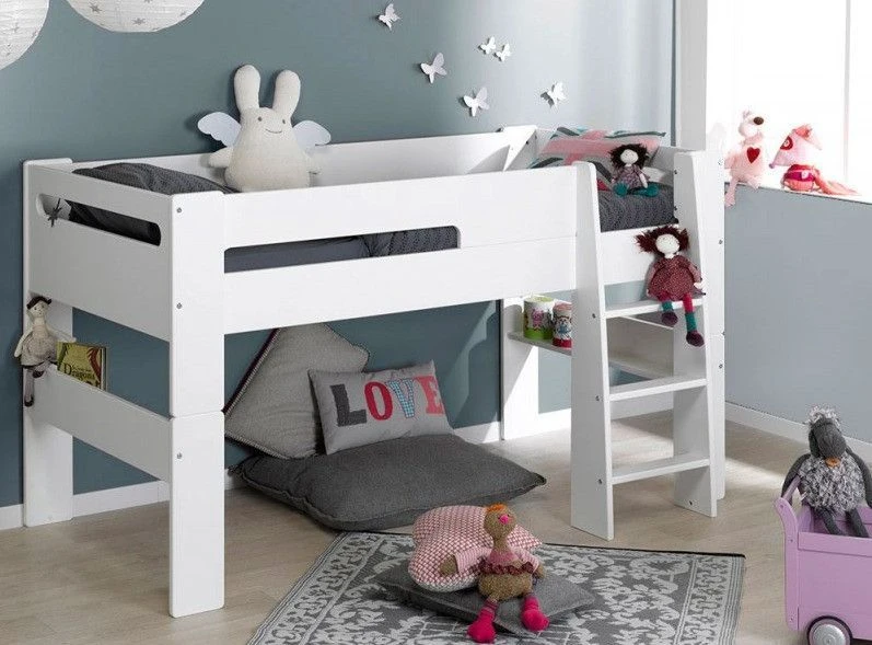 Lit Mezzanine Mi-hauteur 90x190 Cm Bois Blanc London 3 Lit Mezzanine Mi-hauteur 90x190 Cm Bois Blanc London