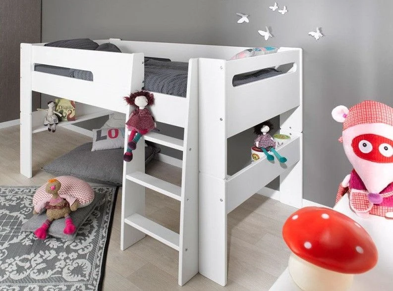 Lit Mezzanine Mi-hauteur 90x190 Cm Bois Blanc London 4 Lit Mezzanine Mi-hauteur 90x190 Cm Bois Blanc London – Image 2