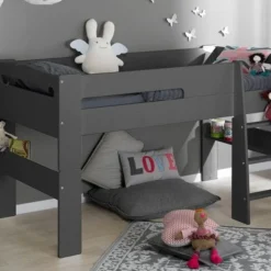 Lit Mezzanine Mi-hauteur 90x190 Cm Bois Gris Foncé London