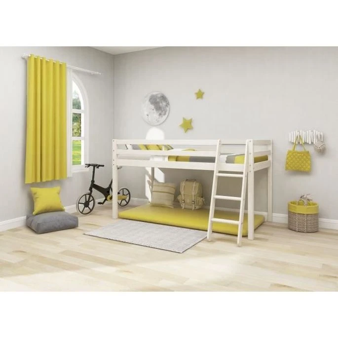 Lit Mi-hauteur Enfant - 90 X 190 Cm - Pin Massif Blanchi - Sommier Inclus - Andrus 4 Lit Mi-hauteur Enfant - 90 X 190 Cm - Pin Massif Blanchi - Sommier Inclus - Andrus – Image 2