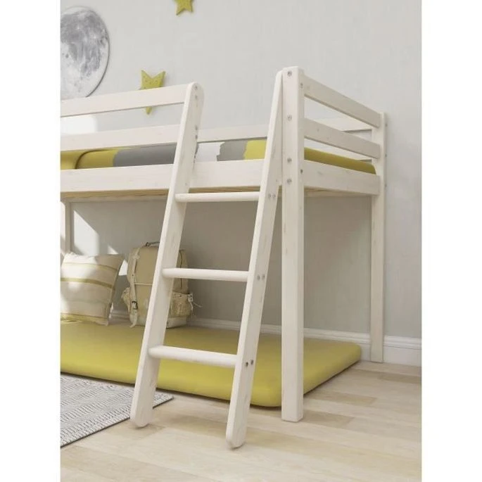 Lit Mi-hauteur Enfant - 90 X 190 Cm - Pin Massif Blanchi - Sommier Inclus - Andrus 8 Lit Mi-hauteur Enfant - 90 X 190 Cm - Pin Massif Blanchi - Sommier Inclus - Andrus – Image 6