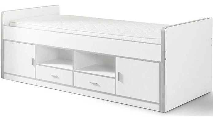 Lit Multi-rangement 90x200 Cm Avec Sommier Bois Blanc Bonny 3 Lit Multi-rangement 90x200 Cm Avec Sommier Bois Blanc Bonny