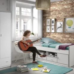 Lit Multi-rangement 90x200 Cm Avec Sommier Bois Blanc Bonny 6 Lit Multi-rangement 90x200 Cm Avec Sommier Bois Blanc Bonny -Repose Lit Soldes Boutique lit multi rangement 90x200 cm avec sommier bois blanc bonny 5420070225199 692830