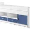 Lit Multi-rangement 90x200 Cm Avec Sommier Bois Blanc Et Bleu Bonny