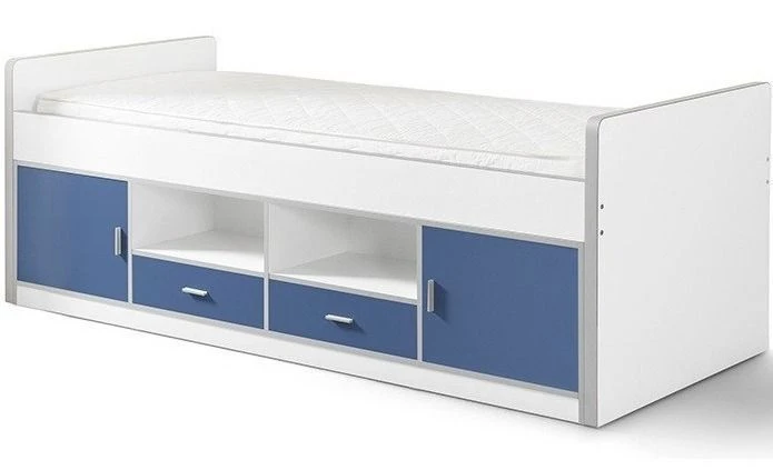 Lit Multi-rangement 90x200 Cm Avec Sommier Bois Blanc Et Bleu Bonny 3 Lit Multi-rangement 90x200 Cm Avec Sommier Bois Blanc Et Bleu Bonny