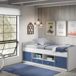 Lit Multi-rangement 90x200 Cm Avec Sommier Bois Blanc Et Bleu Bonny 6 Lit Multi-rangement 90x200 Cm Avec Sommier Bois Blanc Et Bleu Bonny -Repose Lit Soldes Boutique lit multi rangement 90x200 cm avec sommier bois blanc et bleu bonny 5420070225137 693061