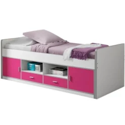 Lit Multi-rangement 90x200 Cm Avec Sommier Bois Blanc Et Fuchsia Bonny -Repose Lit Soldes Boutique lit multi rangement 90x200 cm avec sommier bois blanc et fuchsia bonny 5420070225151 692816