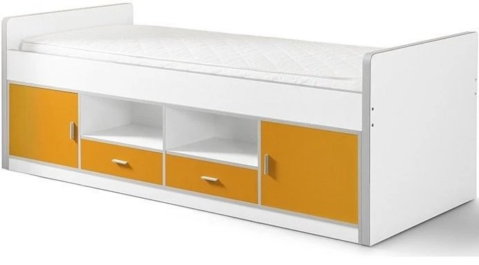 Lit Multi-rangement 90x200 Cm Avec Sommier Bois Blanc Et Orange Bonny 3 Lit Multi-rangement 90x200 Cm Avec Sommier Bois Blanc Et Orange Bonny