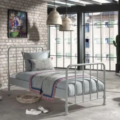 Lit Simple Métal Gris Mat Bronx 90x200 Cm -Repose Lit Soldes Boutique lit simple metal gris mat bronxx 90x200 cm 5420070235600 695372