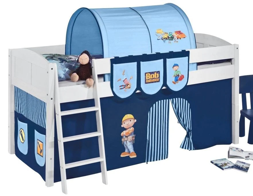 Lit Surélevé Blanc Laqué Rideau Bob Le Bricoleur IDA 4106 4 Lit Surélevé Blanc Laqué Rideau Bob Le Bricoleur IDA 4106 – Image 2