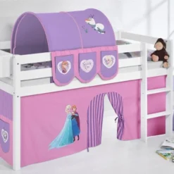 Lit Surélevé Blanc Laqué Rideau Princesses 90x190cm -Repose Lit Soldes Boutique lit sureleve blanc laque rideau princesses 90x190cm 106863