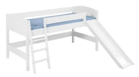 Lit Surélevé Blanc Laqué Toboggan IDA - Rideau Beige Et Marron 6 Lit Surélevé Blanc Laqué Toboggan IDA - Rideau Beige Et Marron – Image 4