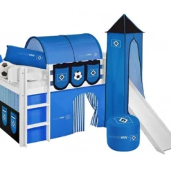 Repose Lit Soldes Boutique 12 Lit Surélevé Blanc Laqué Toboggan Rideau Et Tour Football 90x190cm