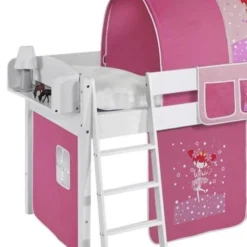 Lit Surélevé Blanc Laqué Toboggan Rideau Et Tour Football 90x190cm -Repose Lit Soldes Boutique lit sureleve blanc laque toboggan rideau et tour football 90x190cm 130625