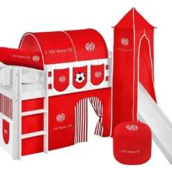 Lit Surélevé Blanc Laqué Toboggan - Rideau Et Tour Football Mayence 5