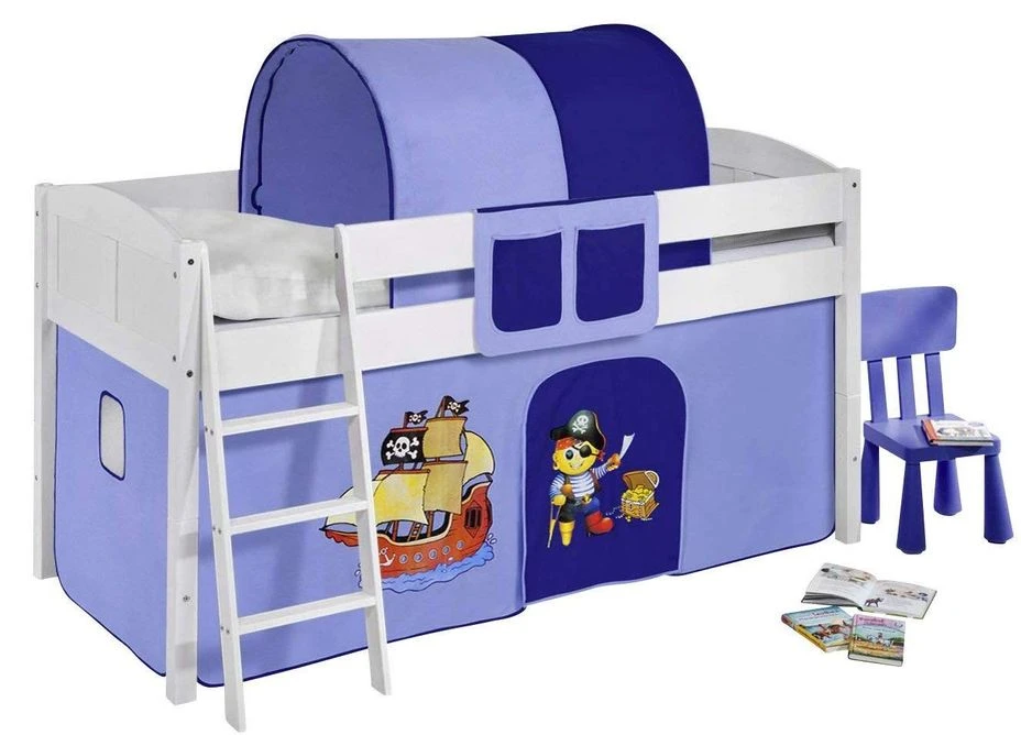 Lit Surélevé Blanc Rideau Bleu Clair Et Bleu Foncé Pirate 90x200cm 3 Lit Surélevé Blanc Rideau Bleu Clair Et Bleu Foncé Pirate 90x200cm