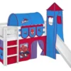 Lit Surélevé Blanc Toboggan Rideau Et Tour Spiderman 90x190 Cm