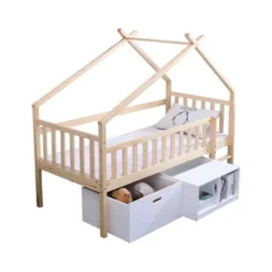Lit Surélevé Enfant Avec Bacs De Rangements - Pin Massif - Bicolor Brut/Blanc - Sommier Inclus - 90x190 Cm - ELIDJA -Repose Lit Soldes Boutique lit sureleve enfant avec bacs de rangements pin massif bicolor brut blanc sommier inclus 90x190 cm elidja 3248116160172 520821
