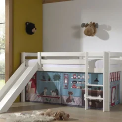 Lit Toboggan 90x200 Cm Avec Tente Animaux Pin Massif Blanc Pino -Repose Lit Soldes Boutique lit toboggan 90x200 cm avec tente animaux pin massif blanc pino 5420070236577 712302