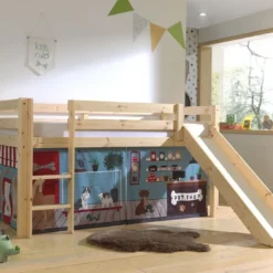 Lit Toboggan 90x200 Cm Avec Tente Animaux Pin Massif Clair Pino -Repose Lit Soldes Boutique lit toboggan 90x200 cm avec tente animaux pin massif clair pino 5420070236645 709294