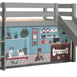 Lit Toboggan 90x200 Cm Avec Tente Animaux Pin Massif Gris Pino