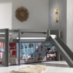 Lit Toboggan 90x200 Cm Avec Tente Animaux Pin Massif Gris Pino -Repose Lit Soldes Boutique lit toboggan 90x200 cm avec tente animaux pin massif gris pino 5420070236713 712505