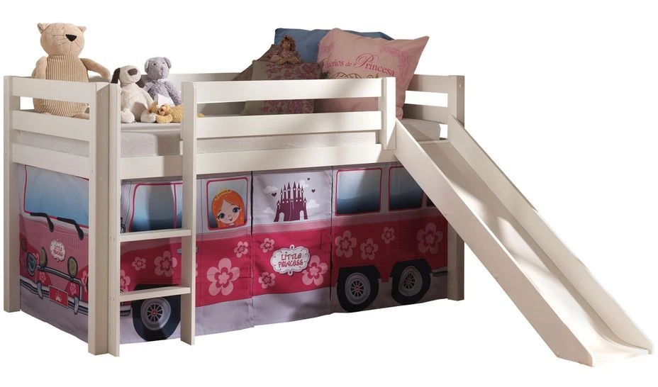 Lit Toboggan 90x200 Cm Avec Tente Bus Princesse Pin Massif Blanc Pino 3 Lit Toboggan 90x200 Cm Avec Tente Bus Princesse Pin Massif Blanc Pino