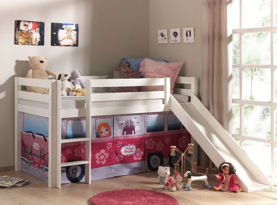 Lit Toboggan 90x200 Cm Avec Tente Bus Princesse Pin Massif Blanc Pino 5 Lit Toboggan 90x200 Cm Avec Tente Bus Princesse Pin Massif Blanc Pino – Image 3