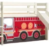 Lit Toboggan 90x200 Cm Avec Tente Camion Pompier Pin Massif Blanc Pino