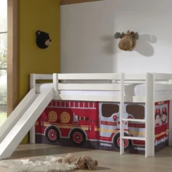 Lit Toboggan 90x200 Cm Avec Tente Camion Pompier Pin Massif Blanc Pino -Repose Lit Soldes Boutique lit toboggan 90x200 cm avec tente camion pompier pin massif blanc pino 5420070236539 709387